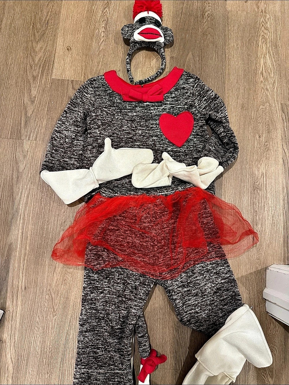 Wishcraft Sock Monkey Costume Girls Size 10 Red Gray Party Costume